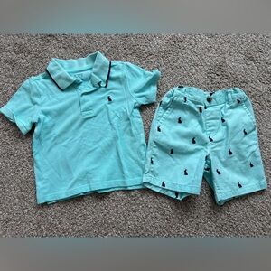 The Children’s place boys collared aqua blue Easter bunny matching outfit set 4T